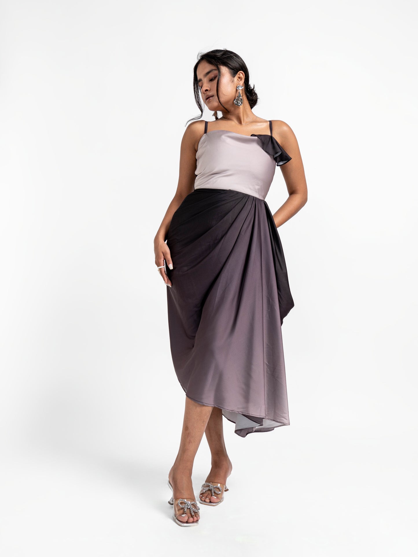 Draped Ombre Satin Asymmetric Dress