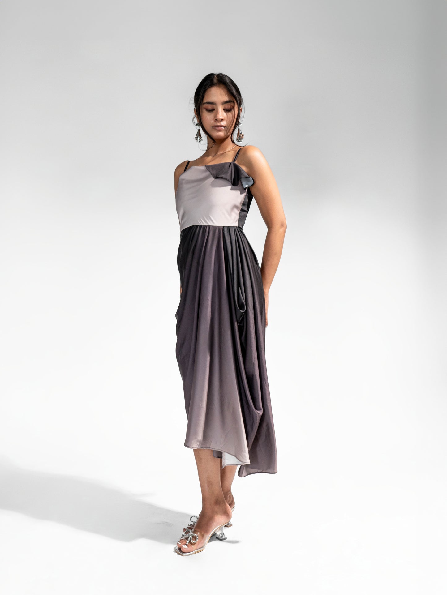 Draped Ombre Satin Asymmetric Dress